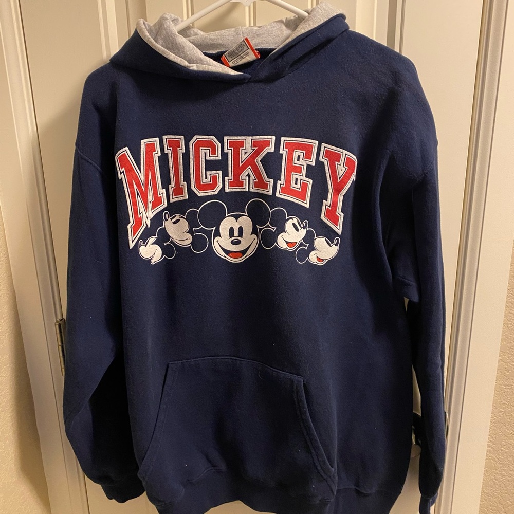 Vintage Disney Designs L Hoodie Sweatshirt Mickey Mouse Blue Large Lg Pullover